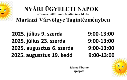 Nyári ügyeleti napok!
